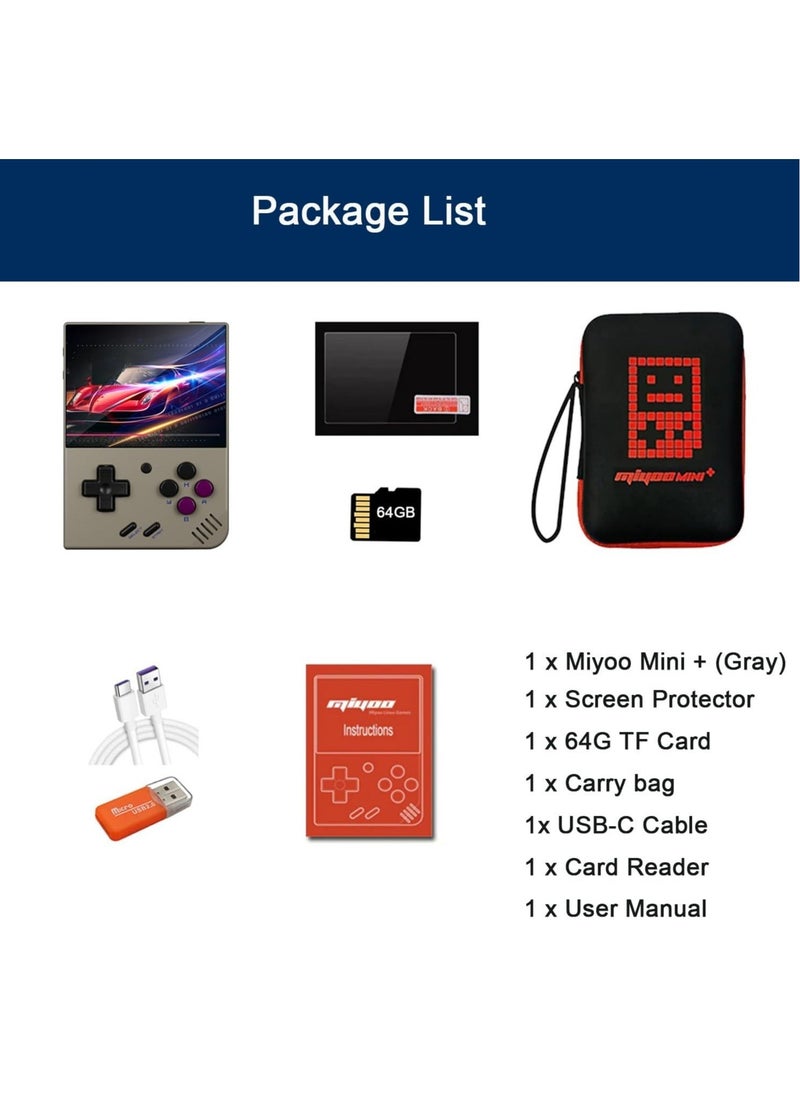 Miyoo - Miyoo Mini Plus Handheld Game Console, with Dedicated Storage Case, 3.5 Inch IPS 640x480 Screen, 64G/128G TF Card with 10,000+ Games, 3000mAh 7+Hours Battery, Support Wireless Network (Grey 128G) - Image 1