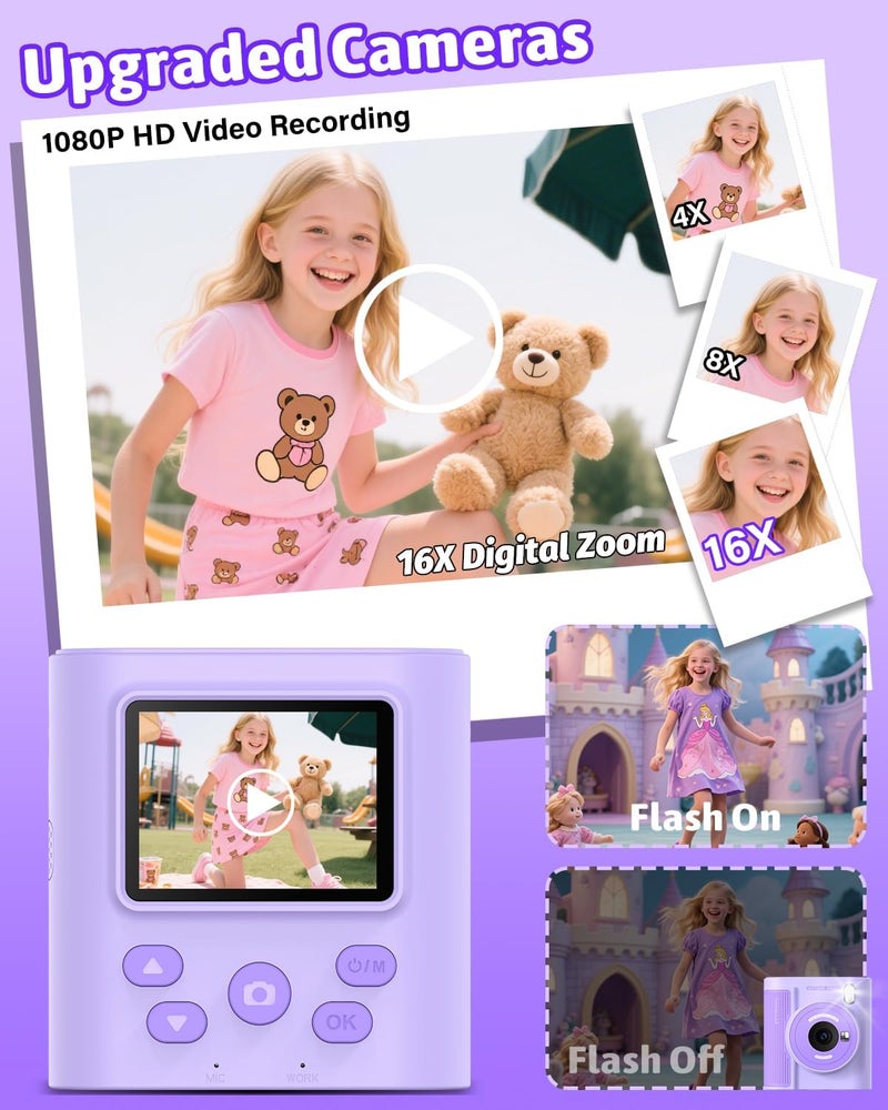 Mgaolo Kids Camera with Instant Print, Thermal Printing Digital Camera Toy for 3-12 Years Old Children, Safe Ink-Free Design, Present for Creativity & Learning (Purple) - Image 3