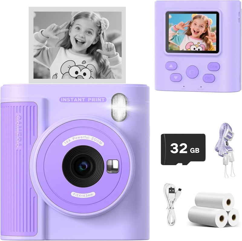 Mgaolo Kids Camera with Instant Print, Thermal Printing Digital Camera Toy for 3-12 Years Old Children, Safe Ink-Free Design, Present for Creativity & Learning (Purple) - Image 1