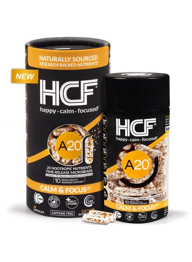 HCF A20 Microbead Brain Health Supplements for Adults for Memory, Focus, Calm, Mood, Alertness, Attention, Vision, Sleep, Immune System, 20 Premium Nootropic Nutrients Multivitamin & 7 Advances® Tech - Image 1
