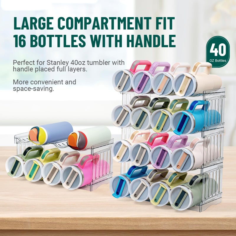 Bobomoment Water Bottle Organizer for Full Stanley 40 oz Tumbler with Handle, Cabinet Kitchen Pantry Organizers and Storage for Owala Stanley Cup Accessories Holder, Patented Stackable Tumbler Organizer Gifts - Image 2