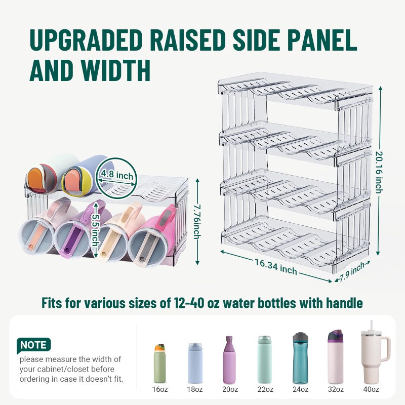 Bobomoment Water Bottle Organizer for Full Stanley 40 oz Tumbler with Handle, Cabinet Kitchen Pantry Organizers and Storage for Owala Stanley Cup Accessories Holder, Patented Stackable Tumbler Organizer Gifts - Image 3