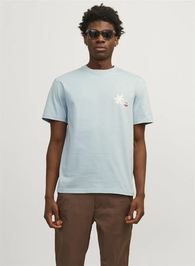 جاك اند جونز Back Graphic Print Crew Neck Relaxed Fit T-Shirt