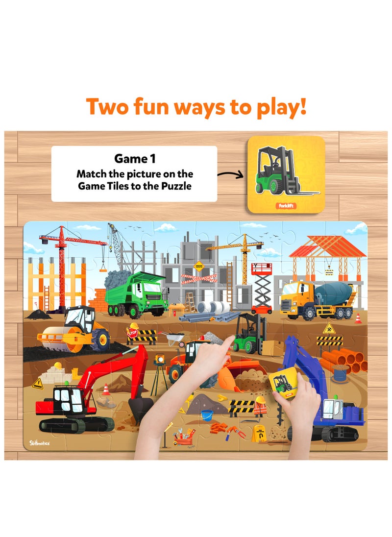 Skillmatics Piece & Play Construction Site, Jigsaw & Toddler Puzzles, Educational Toy & Game, Gifts for Boys & Girls Ages 3, 4, 5, 6, 7 (48 Pieces, 2 x 3 feet)  - Image 4