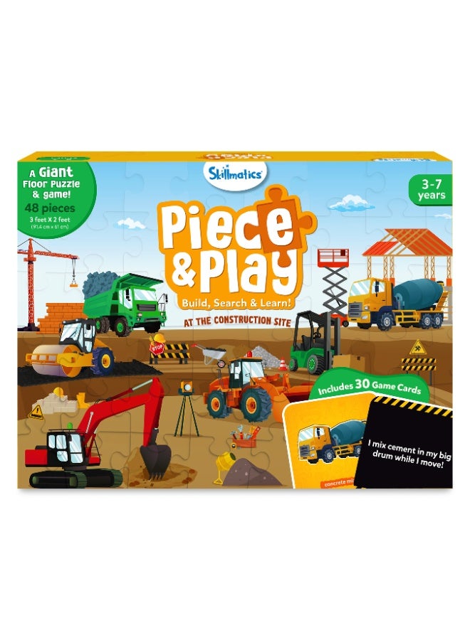 Skillmatics Piece & Play Construction Site, Jigsaw & Toddler Puzzles, Educational Toy & Game, Gifts for Boys & Girls Ages 3, 4, 5, 6, 7 (48 Pieces, 2 x 3 feet) - Image 1