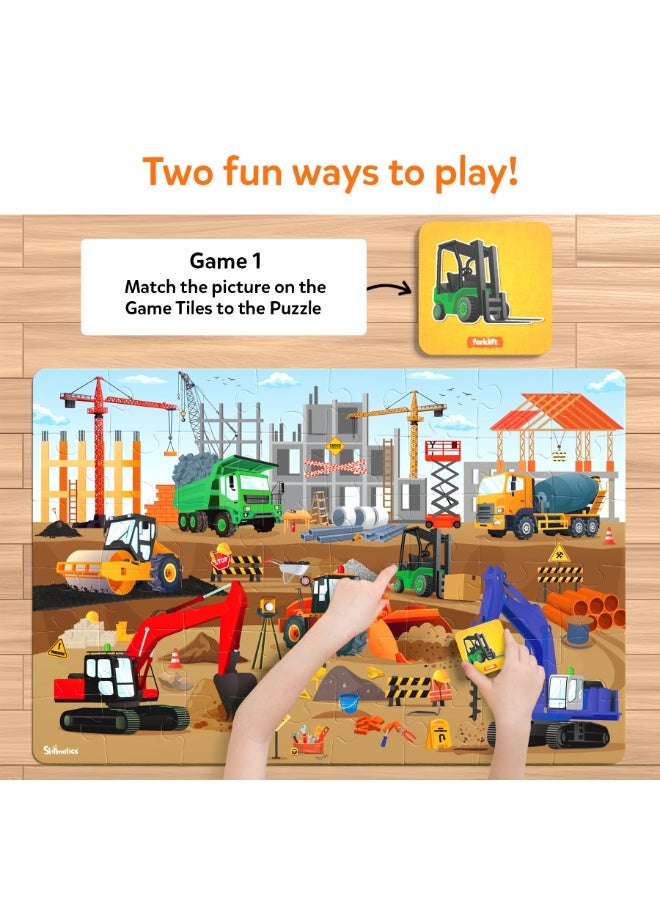 Skillmatics Piece & Play Construction Site, Jigsaw & Toddler Puzzles, Educational Toy & Game, Gifts for Boys & Girls Ages 3, 4, 5, 6, 7 (48 Pieces, 2 x 3 feet) - Image 4