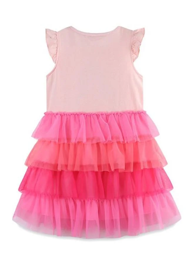يونيكي Pink Fit & Flare Crew Neck Printed Dress