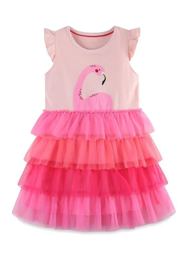 YUNIQEE Pink Fit & Flare Crew Neck Printed Dress