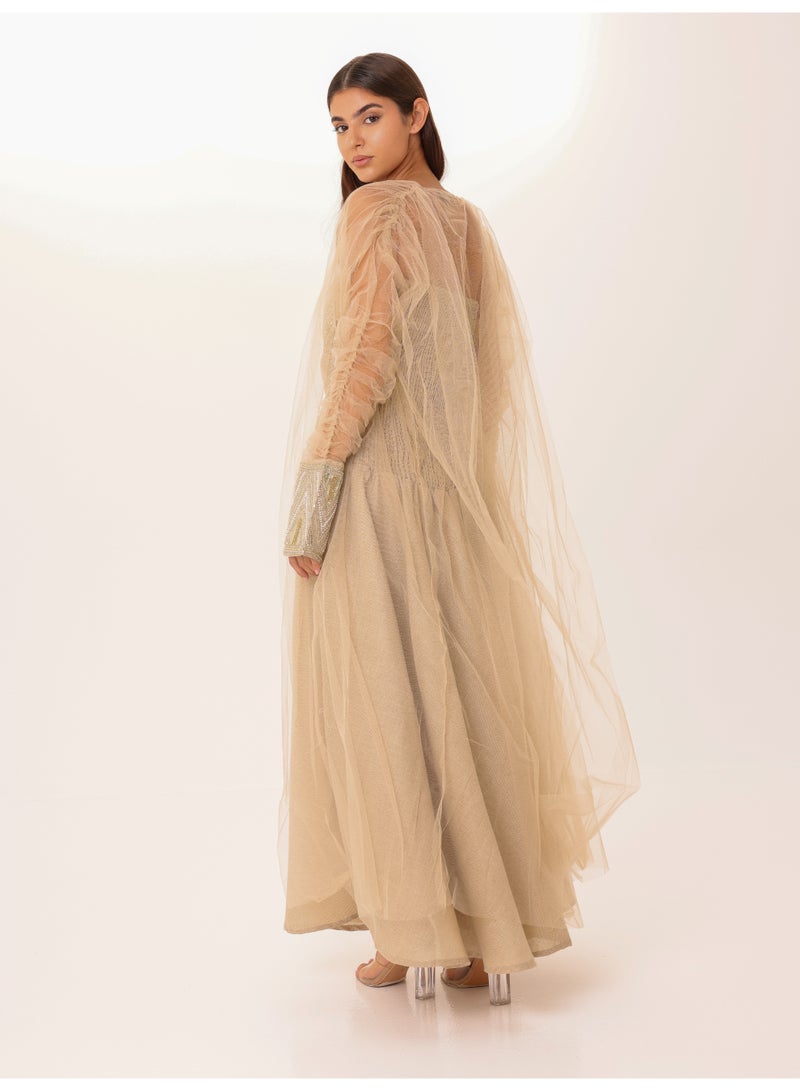 اكسا طقم أنيق مكون من قطعتين بأكمام شفافة فاخرة وتفاصيل ترتر - Image 4