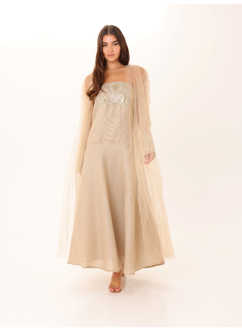 اكسا طقم أنيق مكون من قطعتين بأكمام شفافة فاخرة وتفاصيل ترتر - Image 5