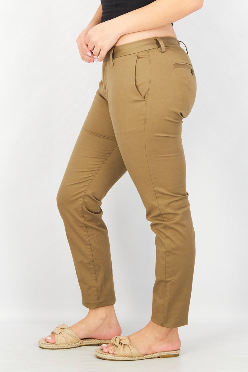 ESPRIT Women Regular Fit Plain Pants, Khaki - Image 3