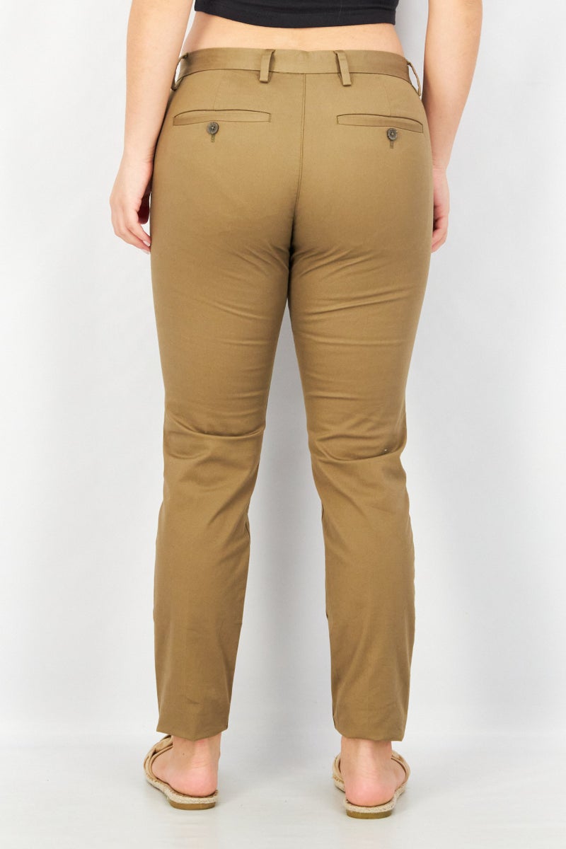 ESPRIT Women Regular Fit Plain Pants, Khaki - Image 4