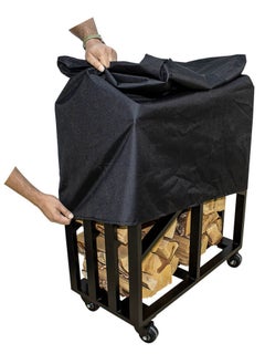 NABCO Wood Rack Trolley with Solid Wood Frame for Patio – 70x35x84 cm, Compact Outdoor Firewood Storage, Durable and Stylish for Garden or Deck, Natural Teak/Black  - Image 4