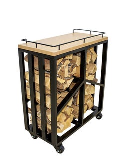 NABCO Wood Rack Trolley with Solid Wood Frame for Patio – 70x35x84 cm, Compact Outdoor Firewood Storage, Durable and Stylish for Garden or Deck, Natural Teak/Black  - Image 1