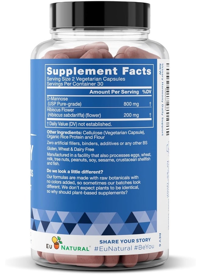 Eu Natural - Harmony D-Mannose – Urinary Tract Ut Cleanse & Bladder Health – Fast-Acting Detoxifying Strength, Flush Impurities, Clear System – Hibiscus Pills - Image 1