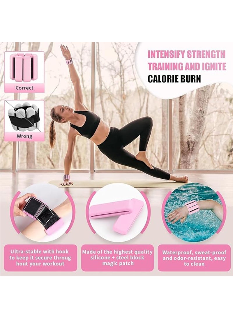 Yoawllty 2 Packs Ankle Weights, Wrist and Ankle Weights Sets, Portable Wrist Weight Cuffs for Home and Office, Walking, Yoga, Dance, Barre, Gym(1 Lbs Pink)  - Image 2