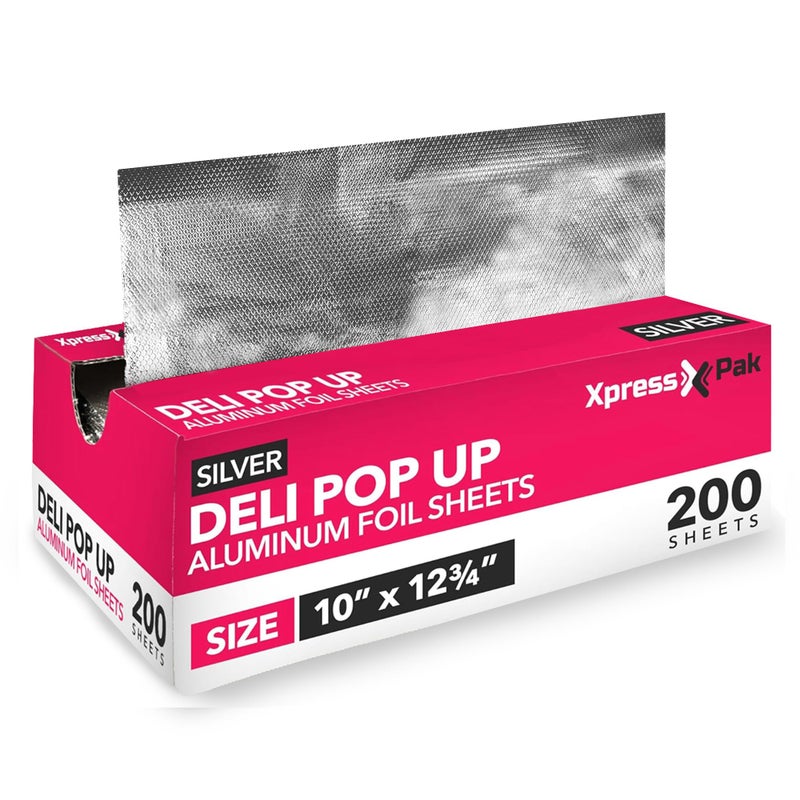 XpressPak Aluminum Foil Sheets For Food - 200 Count Pre-Cut - 12  Pop Up Foil Sheets For Restaurant  Home  Sandwich Or Hot Dog Tin Foil Disposable Sheets - Image 1
