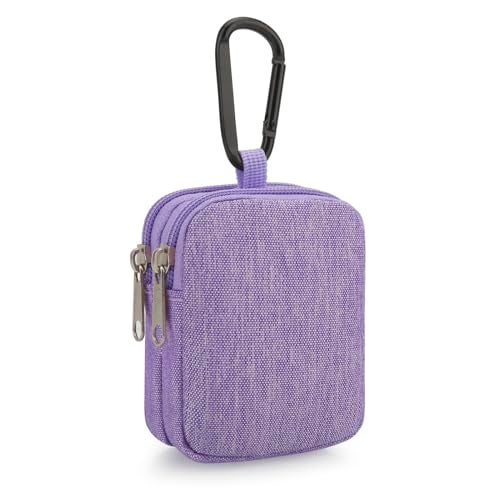 E-Tree Coin Purse with Carabiner Clip, Dual Layer Card Case Holder, Mini Pouch for AirPod Earphone Keychain USB Cable,Wallet, Small Accessories Organizer Bag for Women and Men (Purple) - Image 1