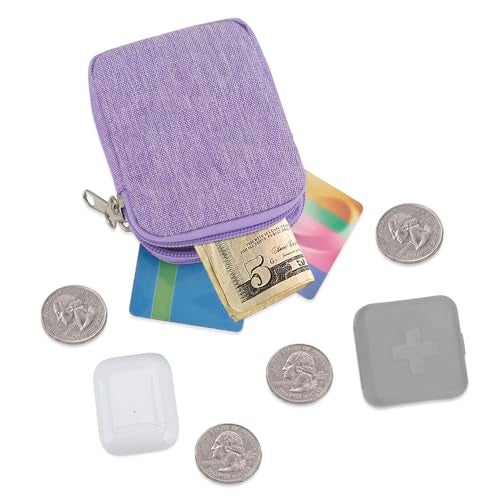 E-Tree Coin Purse with Carabiner Clip, Dual Layer Card Case Holder, Mini Pouch for AirPod Earphone Keychain USB Cable,Wallet, Small Accessories Organizer Bag for Women and Men (Purple) - Image 4