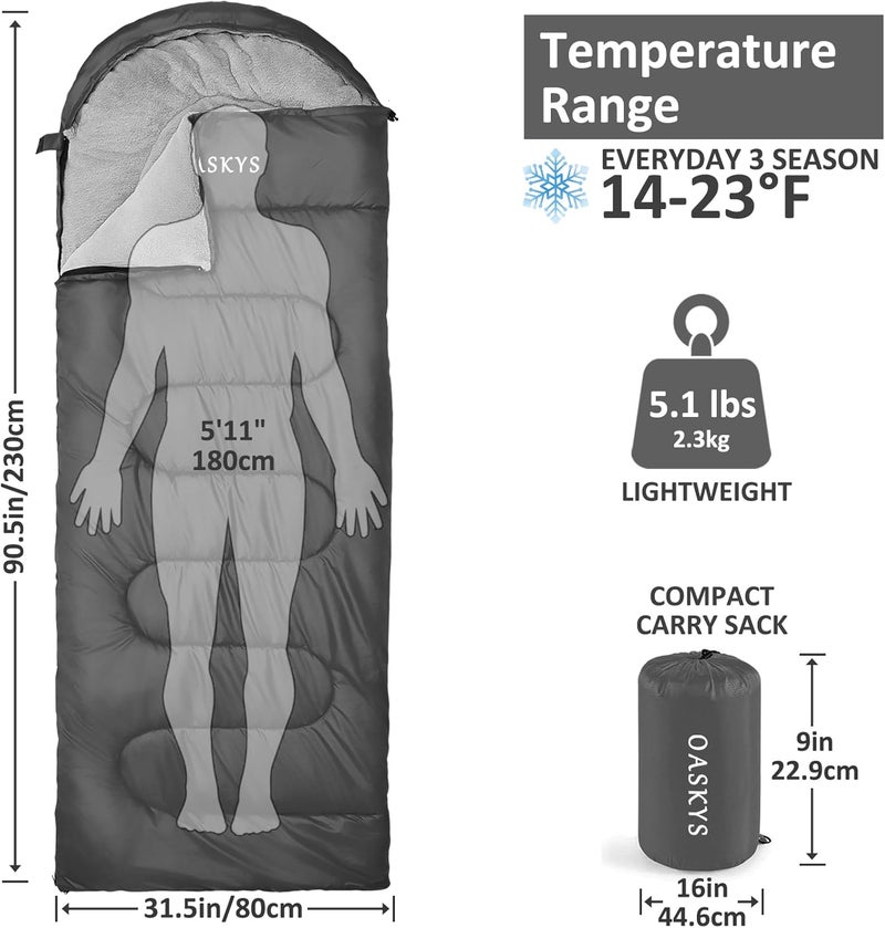 oaskys Camping Sleeping Bag - 3 Season Warm & Cool Weather - Summer Spring Fall Lightweight Waterproof for Adults Kids - Camping Gear Equipment, Traveling, and Outdoors - Image 2