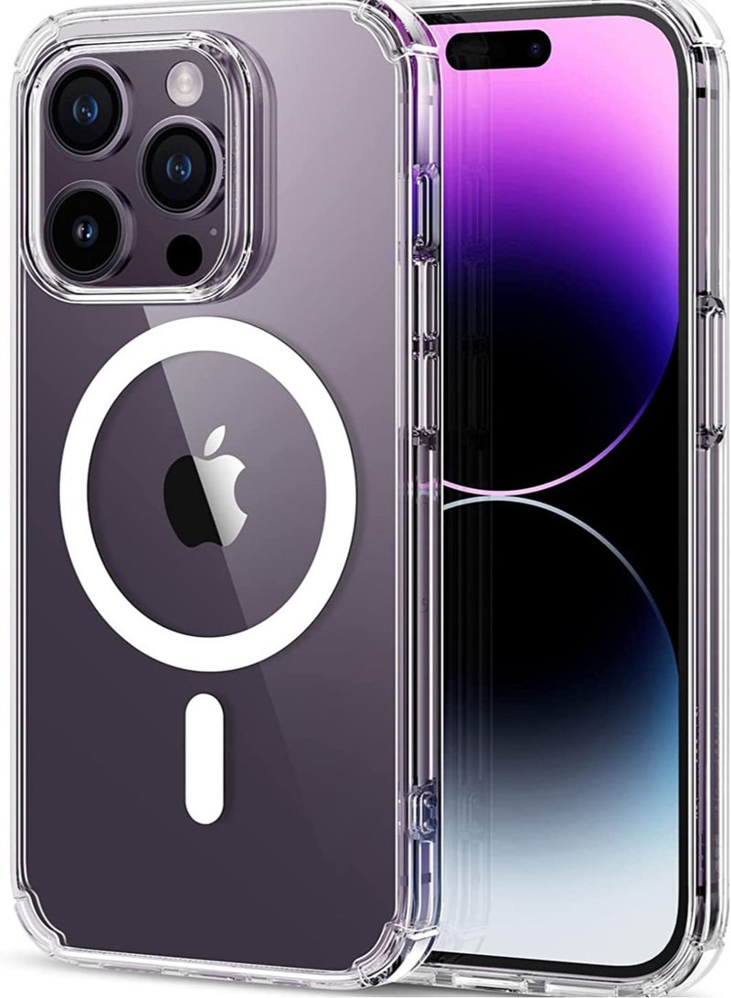 ELTRAZONE حافظة كريستيك الشفافة مع هالو لوك متوافقة مع آيفون 14 برو، متوافقة مع ماغسيف، مقاومة للاصفرار الفائق، حماية مضادة للصدمات بمعايير عسكرية، أزرار بولي كربونات، شفافة - Image 1