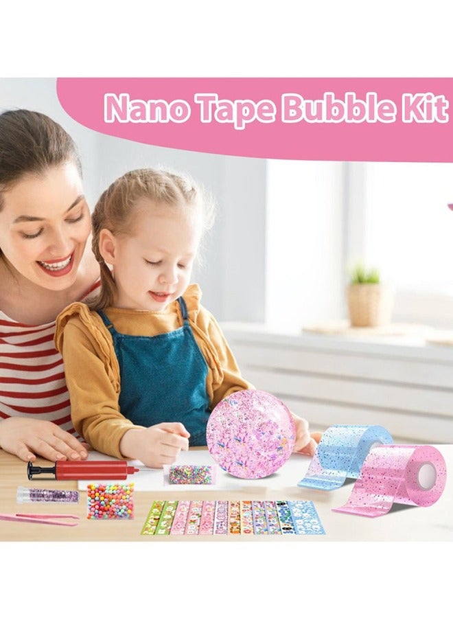 2 Pcs Nano Tape Bubbles Kit,with Straws Glitter Double-Sided Tape Bubble Balloons Elastic Magic Plastic Bubbles DIY Craft Gifts for Party Birthday Fidget Toys Gift (Blue and Pink) - Image 2