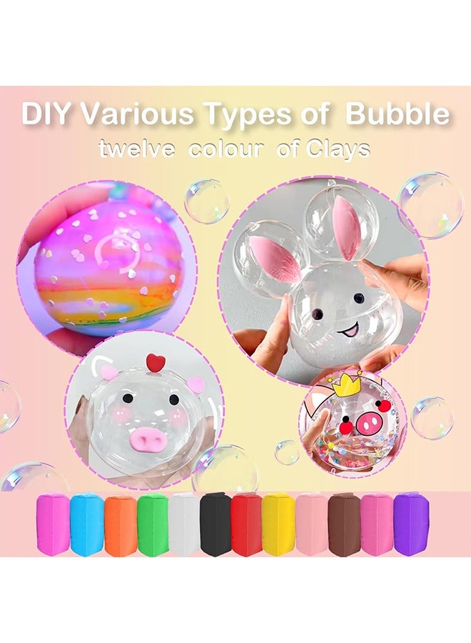 2 Pcs Nano Tape Bubbles Kit,with Straws Glitter Double-Sided Tape Bubble Balloons Elastic Magic Plastic Bubbles DIY Craft Gifts for Party Birthday Fidget Toys Gift (Blue and Pink) - Image 4