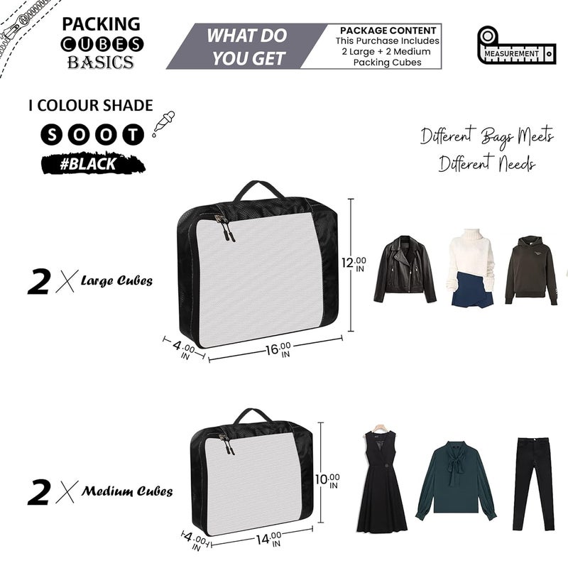 TRIP ON GO Packing Cubes Travel Organizer Pouch Packing Bags for Travelling Travel Pouches for Women Pouch for Men Cloth Bag for Travel Polyester Set of 42L2M Black - Image 2