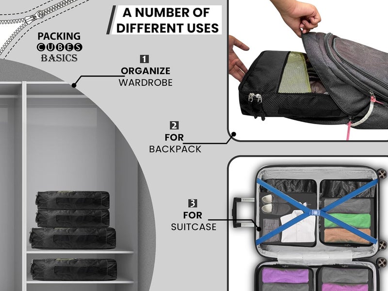 TRIP ON GO Packing Cubes Travel Organizer Pouch Packing Bags for Travelling Travel Pouches for Women Pouch for Men Cloth Bag for Travel Polyester Set of 42L2M Black - Image 4