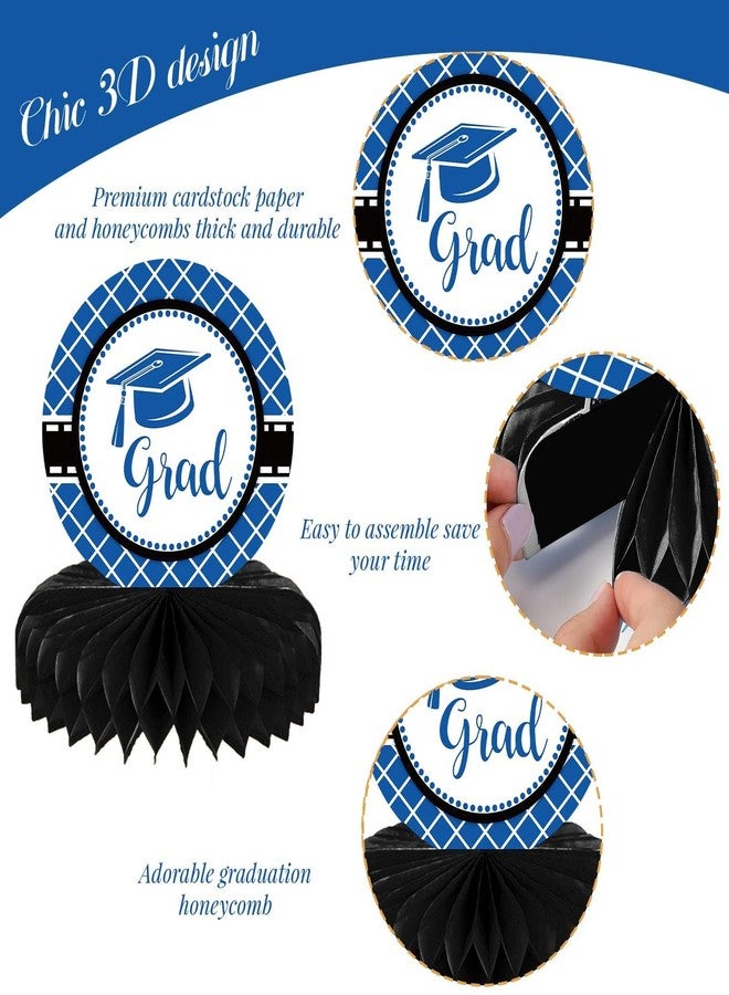 Tevxj 10PCS Class of 2025 Graduation Party Decorations 2025 Congrats Grad Honeycomb Centerpieces Congratulate Graduation Table Toppers for Graduation Party Favor Supplies(Black Blue) - Image 3