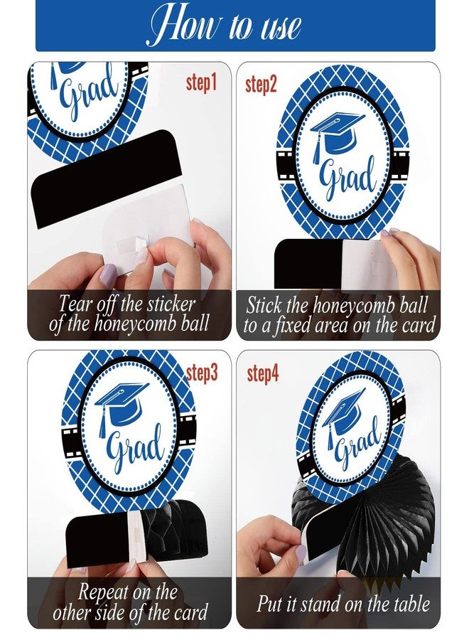 Tevxj 10PCS Class of 2025 Graduation Party Decorations 2025 Congrats Grad Honeycomb Centerpieces Congratulate Graduation Table Toppers for Graduation Party Favor Supplies(Black Blue) - Image 4