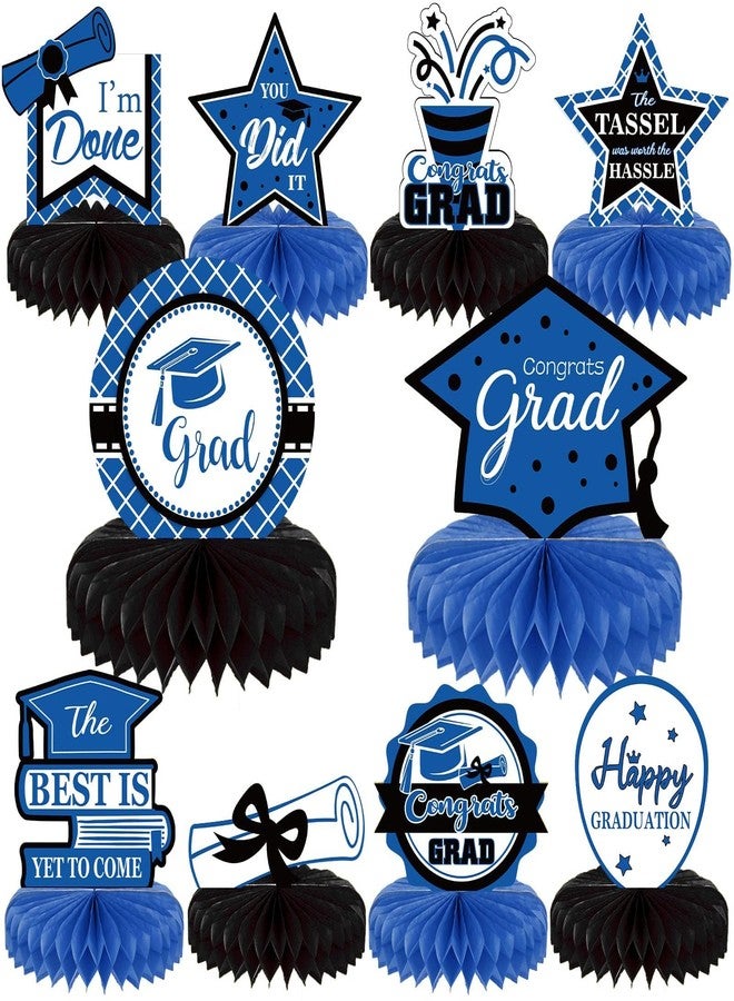 Tevxj 10PCS Class of 2025 Graduation Party Decorations 2025 Congrats Grad Honeycomb Centerpieces Congratulate Graduation Table Toppers for Graduation Party Favor Supplies(Black Blue) - Image 1