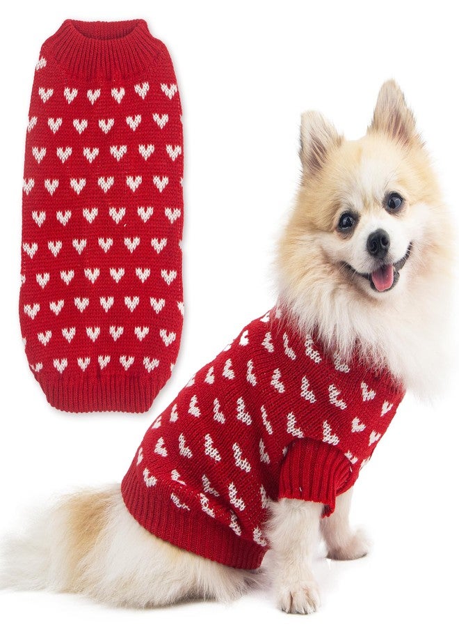 krastmon Dog Sweater Heart Puppy Sweater Warm Soft Pet Cloth Dog Outfits for Small Dogs and Cats (Red, XXL) - Image 1