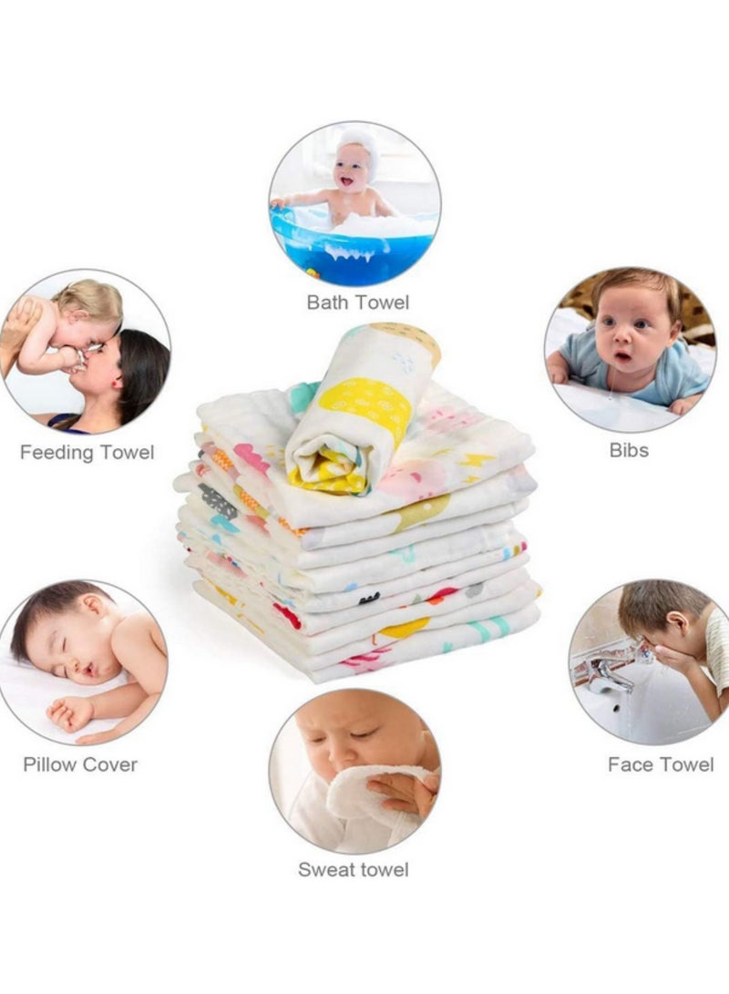 10Pcs Soft Cotton Washcloths for Babies Printed Design for Muslin Squares Highly Absorbent Breathable Washable Space-Saving No Hangers Needed Great Gift for Baby Boys Girls  - Image 4