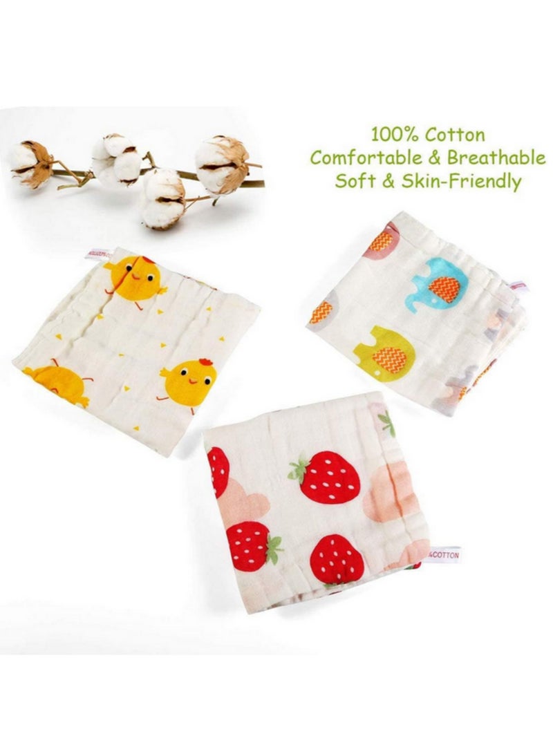 10Pcs Soft Cotton Washcloths for Babies Printed Design for Muslin Squares Highly Absorbent Breathable Washable Space-Saving No Hangers Needed Great Gift for Baby Boys Girls  - Image 2