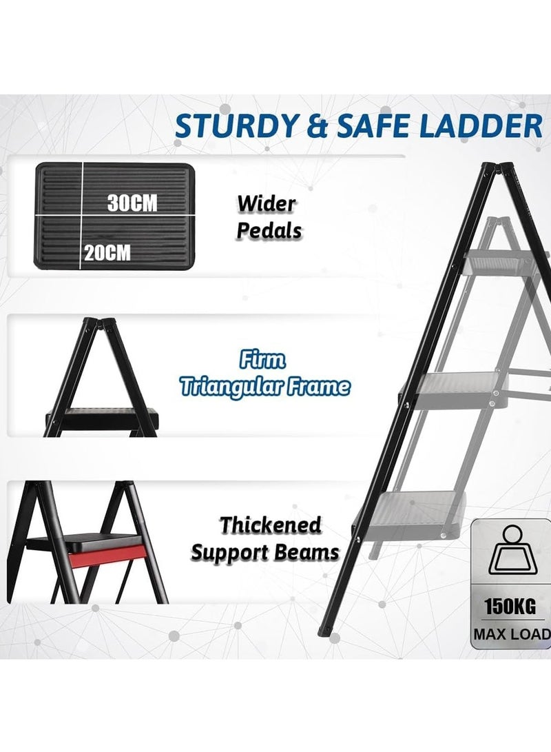 GUDOO HighQuality 3Step Folding Step Stool for Adults NonSlip Wide Pedals 150kg Load Capacity Versatile and Safe Home Solution - Image 3