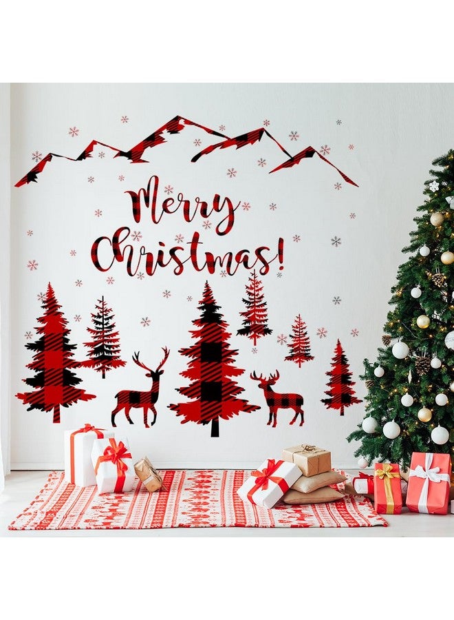 Prabahdak Merry Christmas Wall Decal Red Black Buffalo Plaid Christmas Tree Deer Wall Sticker Winter Mountain Woodland Nursery Snowflake Wall Stickers for Xmas Christmas Party Supplies - Image 5