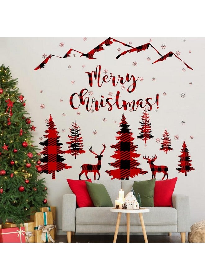 Prabahdak Merry Christmas Wall Decal Red Black Buffalo Plaid Christmas Tree Deer Wall Sticker Winter Mountain Woodland Nursery Snowflake Wall Stickers for Xmas Christmas Party Supplies - Image 4