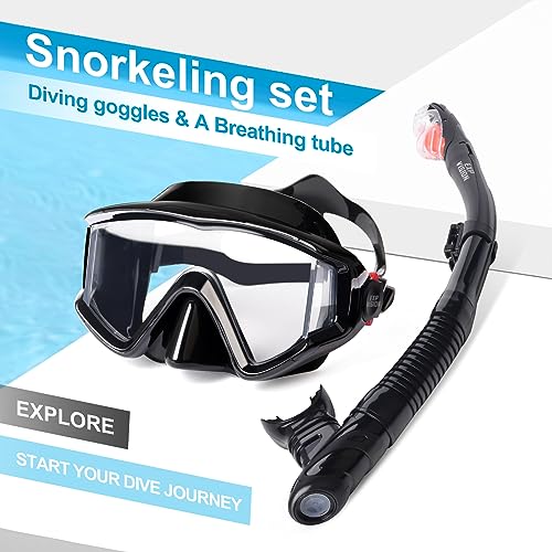 EXP VISION Snorkel Set Pano 3 Window Adult Snorkeling Gear, Professional Snorkel Goggles Anti-Fog Diving Mask, Anti-Leak Swim Goggles and Dry Top Snorkel for Diving, Snorkeling, Swimming (Black-2 Pack) - Image 4