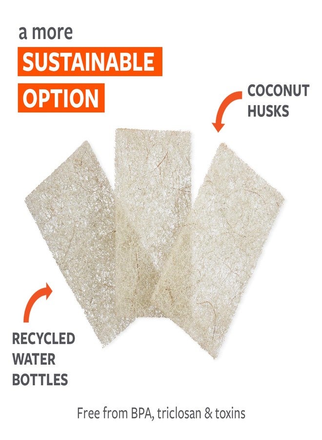 فل سيركل وسادات تنظيف دائرية شديدة التحمل، عبوة من 3 قطع - وسادات تنظيف نباتية من قشر جوز الهند مصنوعة من مواد معاد تدويرها، آمنة لأواني الطهي غير اللاصقة - Image 4