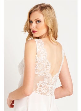 Magic Form 71770 Women's Ecru Tasseled Lace Crepe Long Nightgown  - Image 3
