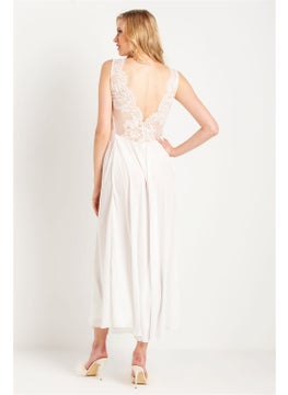 Magic Form 71770 Women's Ecru Tasseled Lace Crepe Long Nightgown  - Image 4