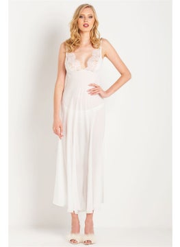 Magic Form 71770 Women's Ecru Tasseled Lace Crepe Long Nightgown  - Image 2