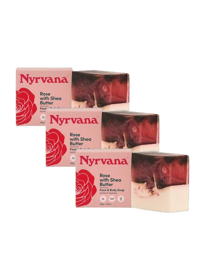 Nyrvana Rose with Shea Butter Soap | Pack of 3 x 100g (3.52 oz) | Soothes & Deeply Hydrates | Antioxidant Brightening | Natural Face & Body Soap for Dry & Sensitive Skin - Image 1