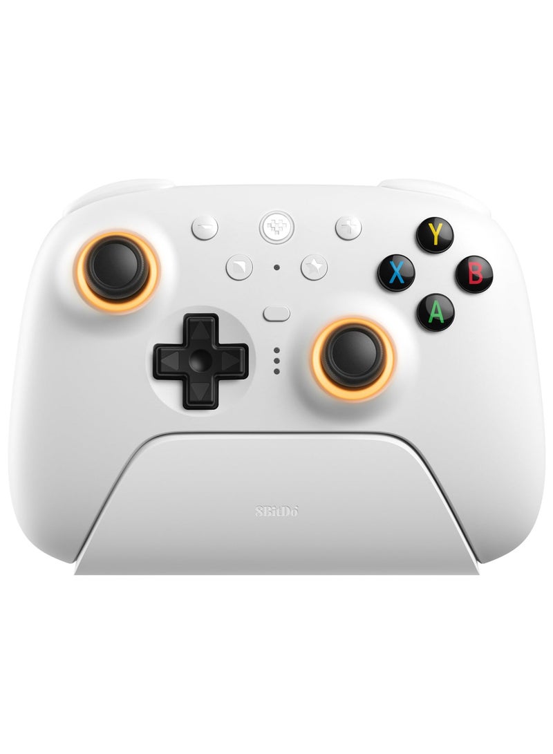 8Bitdo Ultimate 2 Wireless Gaming Controller with TMR Joysticks, Switchable Hall Effect/Tactile Triggers, Motion Control, 8Speed Wireless Tech, Charging Dock, RGB Fire Ring for PC & Android - White - Image 1