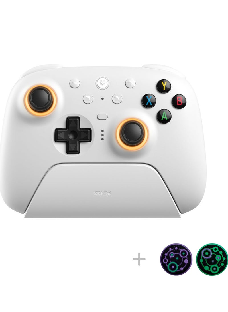 8Bitdo Ultimate 2 Wireless Gaming Controller with TMR Joysticks, Switchable Hall Effect/Tactile Triggers, Motion Control, 8Speed Wireless Tech, Charging Dock, RGB Fire Ring for PC & Android - White - Image 2