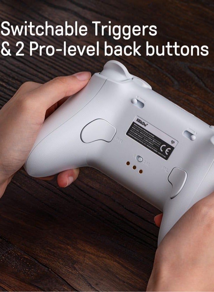8Bitdo Ultimate 2 Wireless Gaming Controller with TMR Joysticks, Switchable Hall Effect/Tactile Triggers, Motion Control, 8Speed Wireless Tech, Charging Dock, RGB Fire Ring for PC & Android - White - Image 4