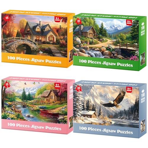 Ciavotie 4Pack 100 Piece Puzzles for Seniors Country Life Large Piece Puzzles for Seniors Puzzle Dementia Alzheimers Products Activities for Elderly Adults Kids Puzzle for Kids Ages 68 810 - Image 1