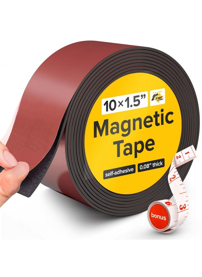 X-bet MAGNET Flexible Magnetic Tape - Wide 1.5 Inch X 10 Feet Magnetic Strip With Strong Self Adhesive - Premium Magnetic Roll For Diy And Craft Projects - Sticky Magnets For Refrigerator And Dry Erase Board  - Image 1