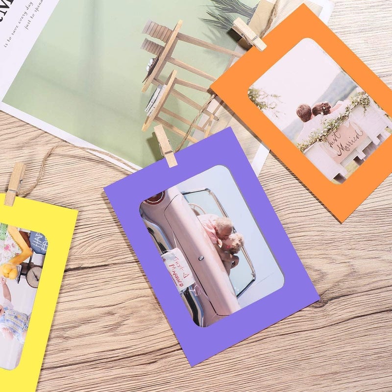 Toxen Toxen 10PCs Paper Photo Display Frames with Clips and Thread Wooden Clips and String Multi Color Kraft Paper Polaroid Films Hanging Album Frame for Home Wall School Office Decor  - Image 2